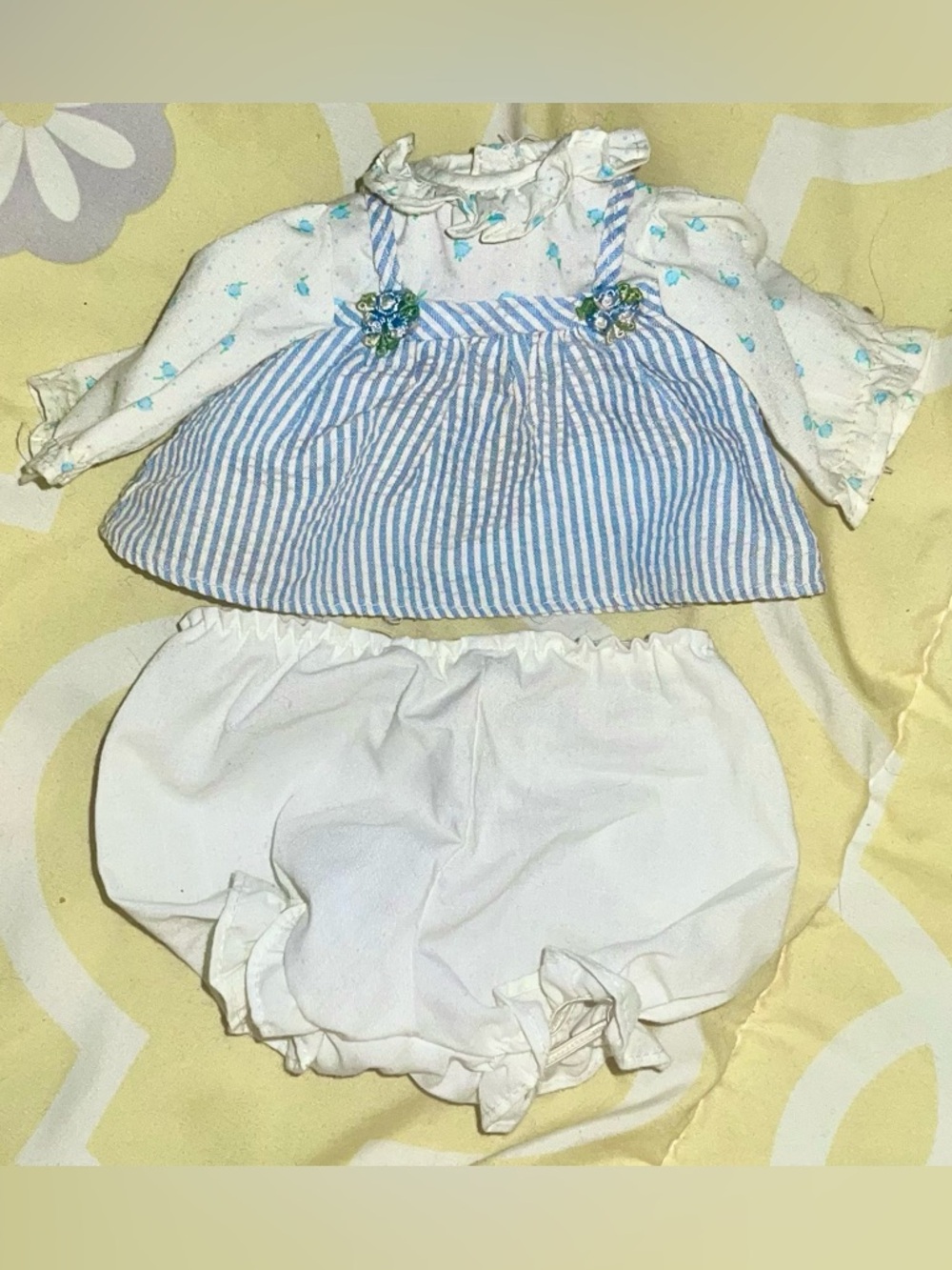 Vintage Playmates Blue and white floral striped pinafore dress W/ Baby Bloomers